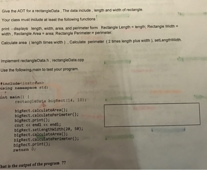  Give the ADT for a rectangleData, The data include, length and