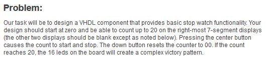  Problem: Our task will be to design a VHDL component that