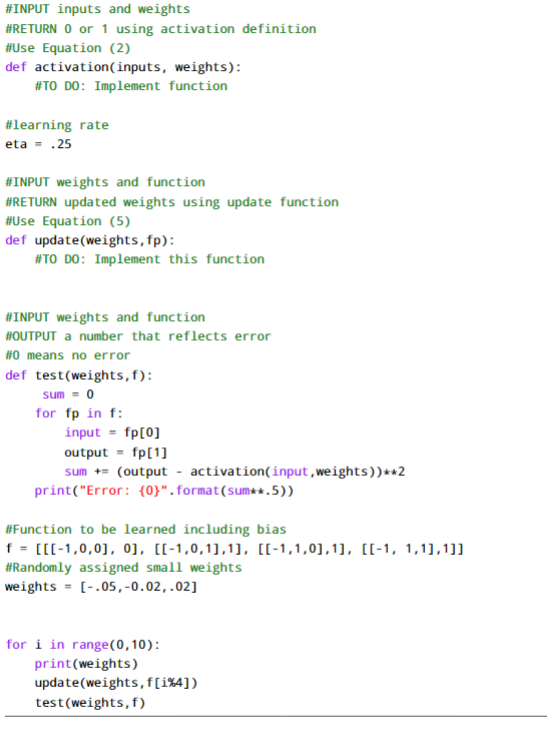 T2 Input 2 Figure 3: The perceptron. There are three inputs: bias