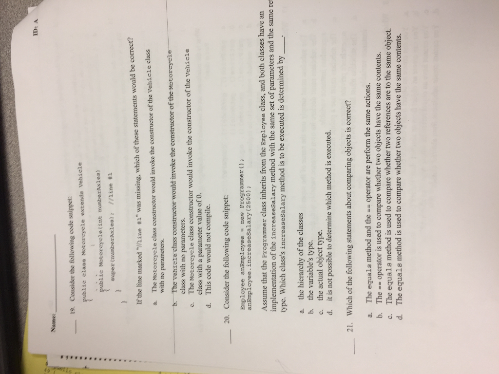 19-21 please include explanation Consider the following code snippet: public class Motorcycle