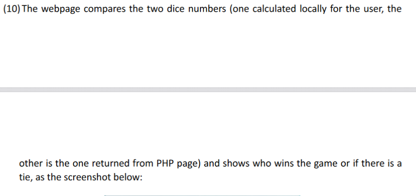 a web page for the user to plav dices against a server.