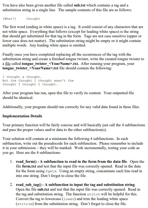 are asked to write a program that generates a tongue twister by