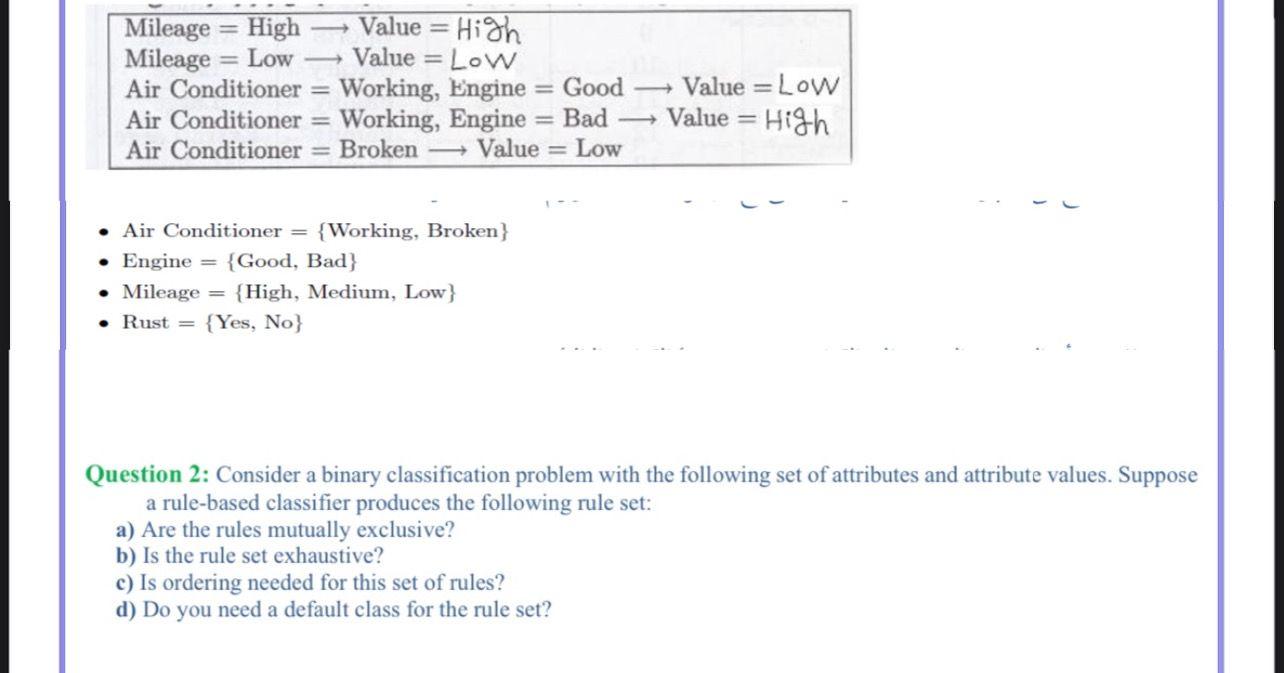  Mileage = High Value = High Mileage = Low -Value =