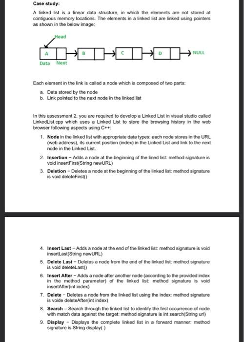  Case study: A linked list is a linear data structure, in