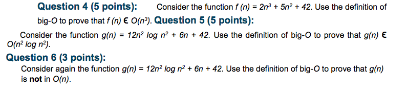  Consider the function f(n) = 2n^3 + 5n^2 + 42. Use