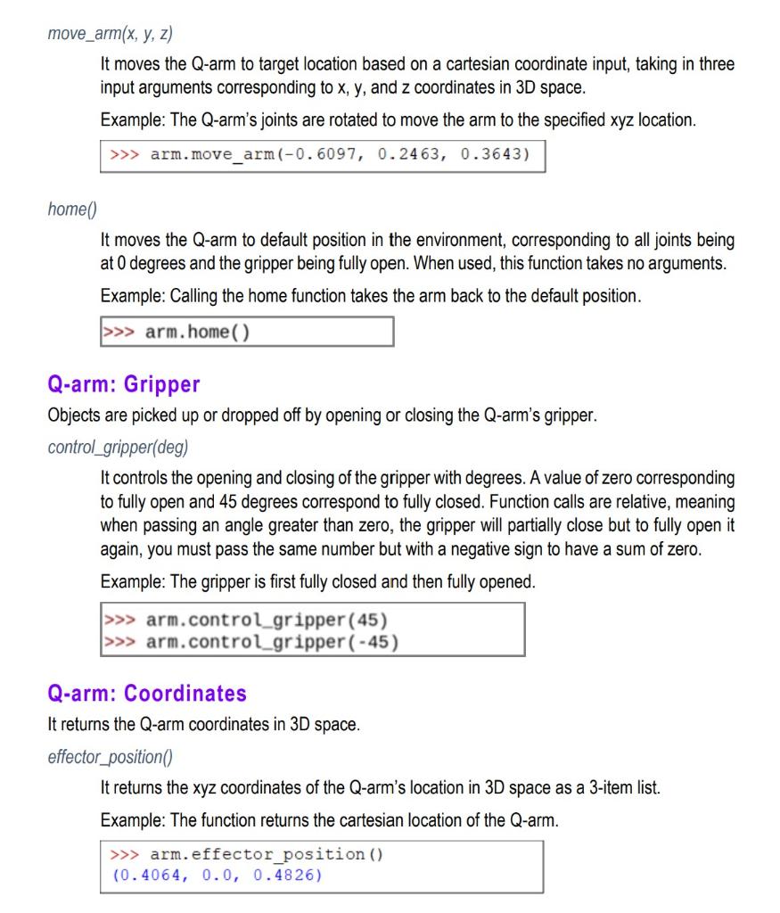 workflow for your program: The Q-arm and the Q-bot begin at their