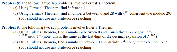 85 Problem 8: The following two sub problems involve Fermat's Theorem.