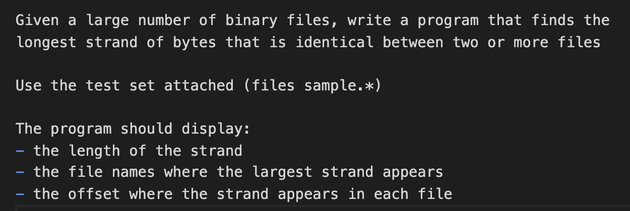 Please do it in python Given a large number of binary files,