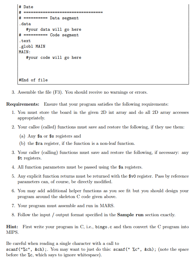 mark: BINGO A position can be marked by entering its column letter