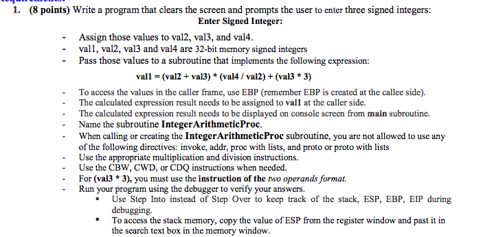 Please help with code. Have to be in Assembly 2015 x86