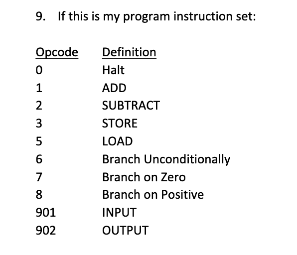  9. If this is my program instruction set: 16) Complete the