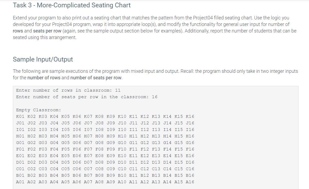 Empty Classroom Write a program that prints a seating chart (similar to