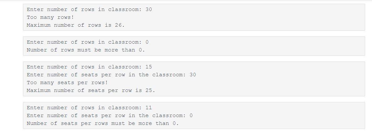 rows in the classroom and the number of seats per row in