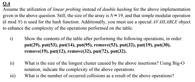 the array is N-19, and that double hashing is performed for collision