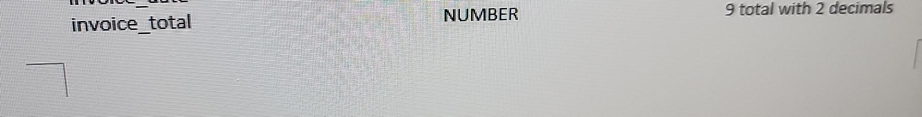 invoice_total NUMBER 9 total with 2 decimals sql database 