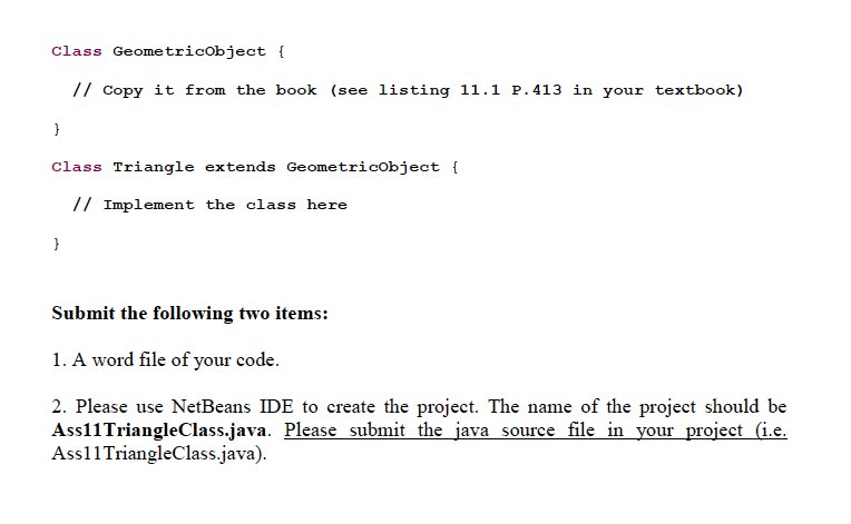 The class contains Three double data fields named side1, side2, and side3