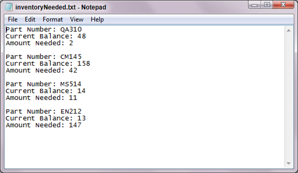 The BMC Parts Company needs a program that will read the inventory.txt