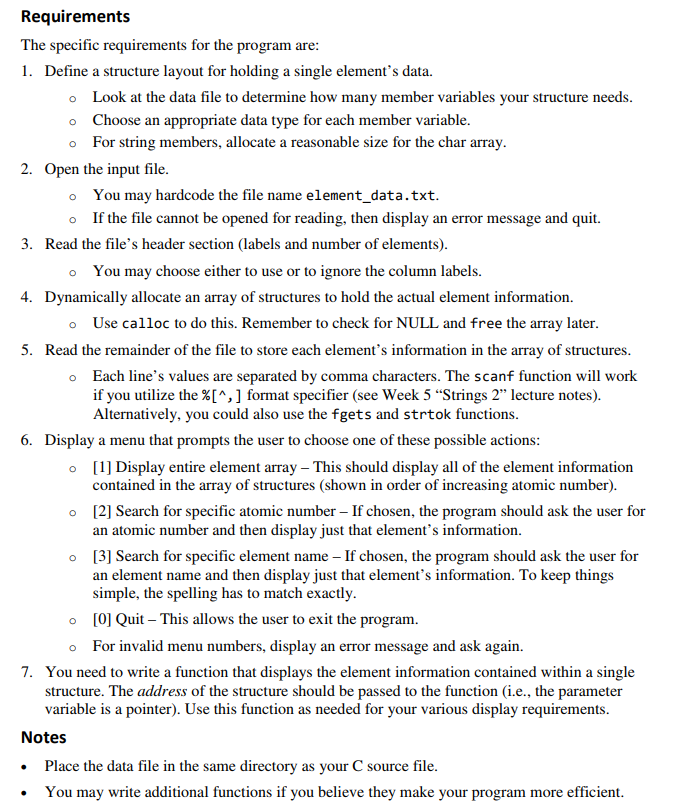 containing chemical element data and stores it in a searchable format that