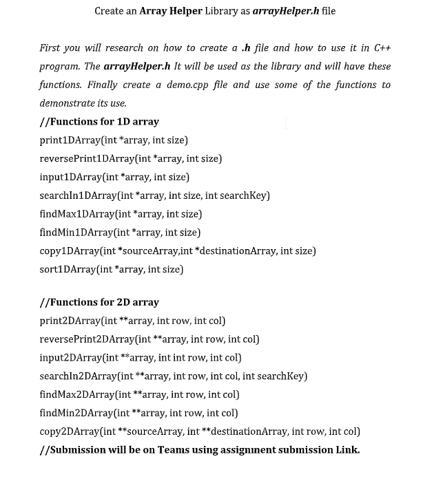  Create an Array Helper Library as arrayHelper. h file First you