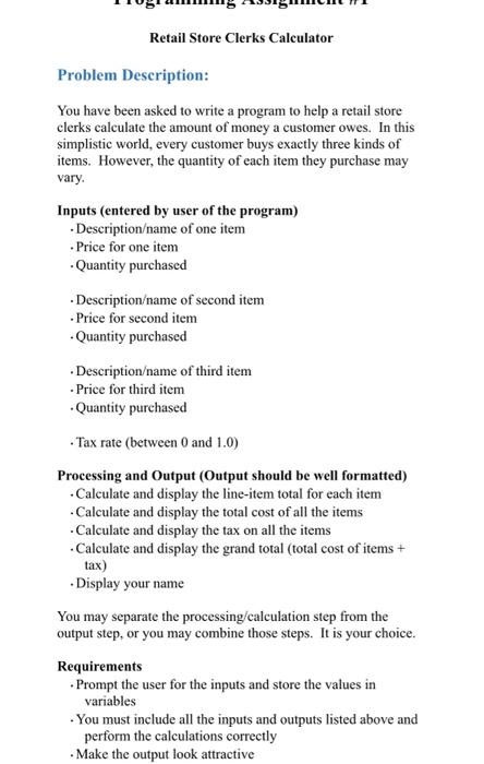 retail store calculator! follow instructions!! please write in java!! Retail Store Clerks