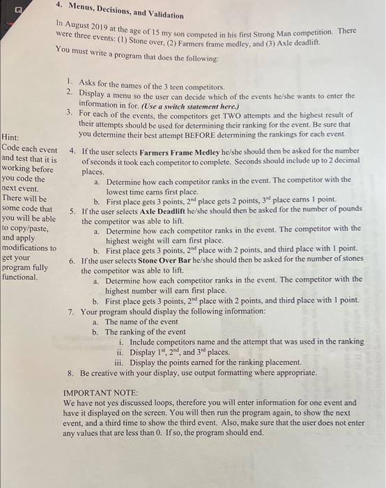 i need help with this c++ asignment question were Augt 2019 at