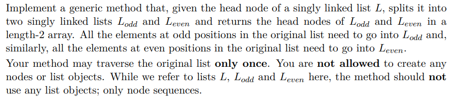  Java Implement a generic method that, given the head node of