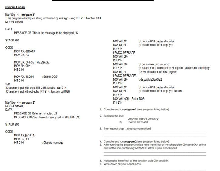  Program Listing Title "Exp. 4 - program 1 This programs displays