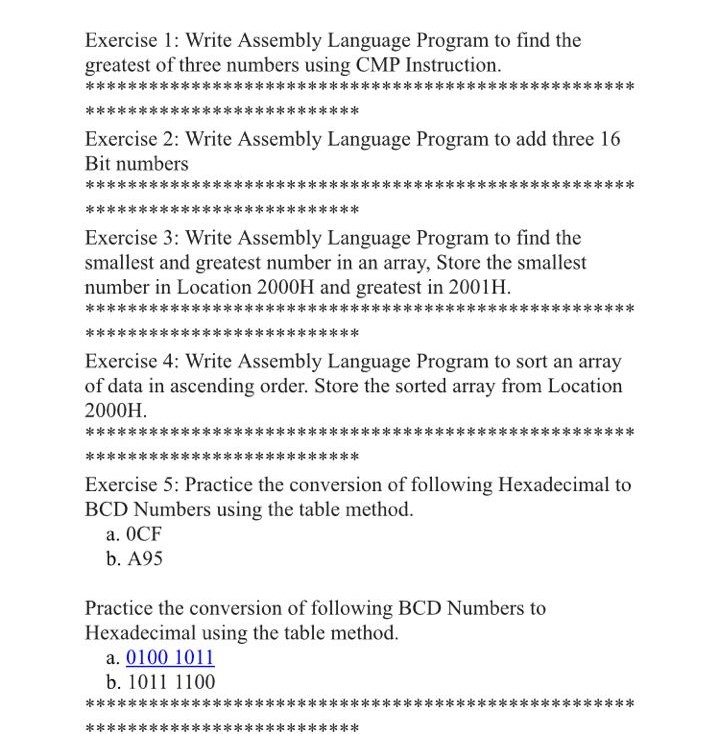 Exercise 1: Write Assembly Language Program to find the greatest of