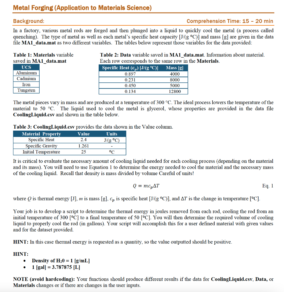 (15 20 min) Main Script Load in the provided data file CoolingLiquid.csv
