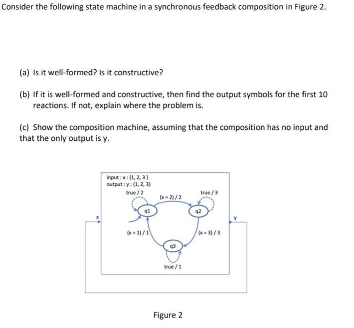 Consider the following state machine in a synchronous feedback composition in