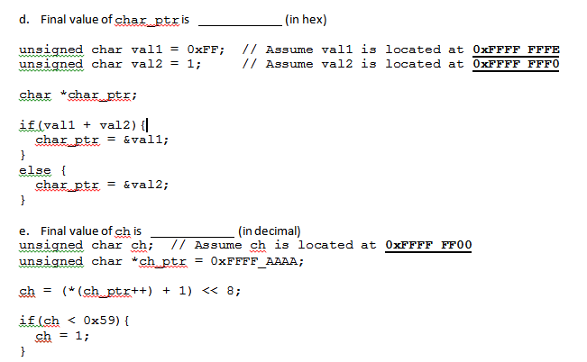C code fragment, give the final value of the indicated variable afterthe