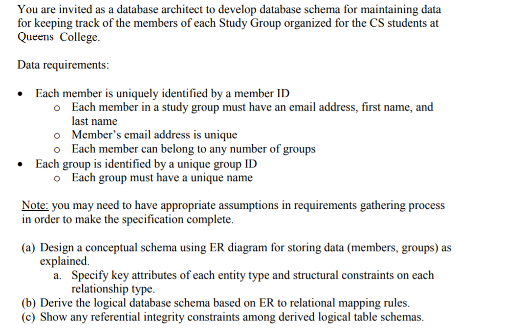  You are invited as a database architect to develop database schema