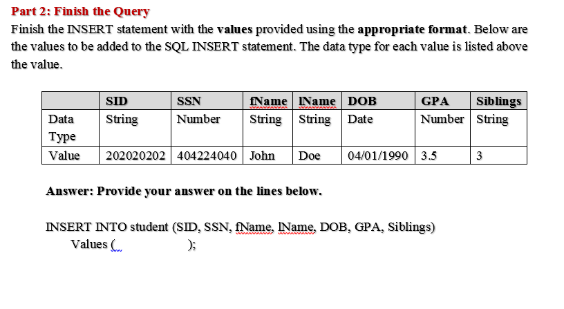 and 2. Thanks! Part 1: Identify the Data Type Identify the data