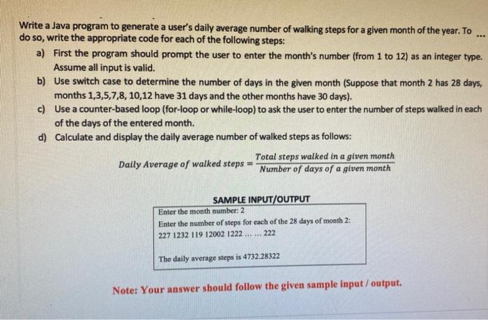  BRE Write a Java program to generate a user's daily average
