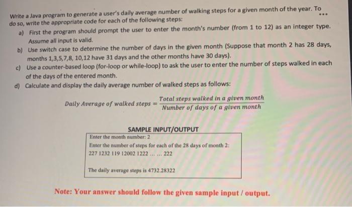  Write a Java program to generate a user's daily average number