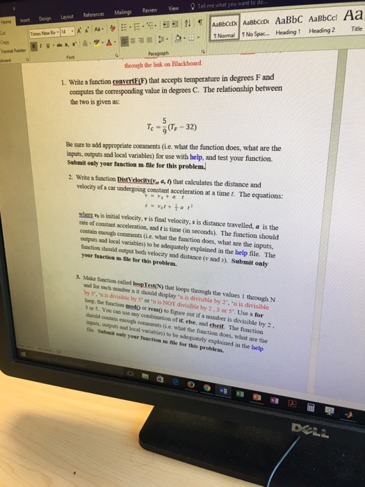  Write a function convertF(F) that accepts temperature in degrees F and