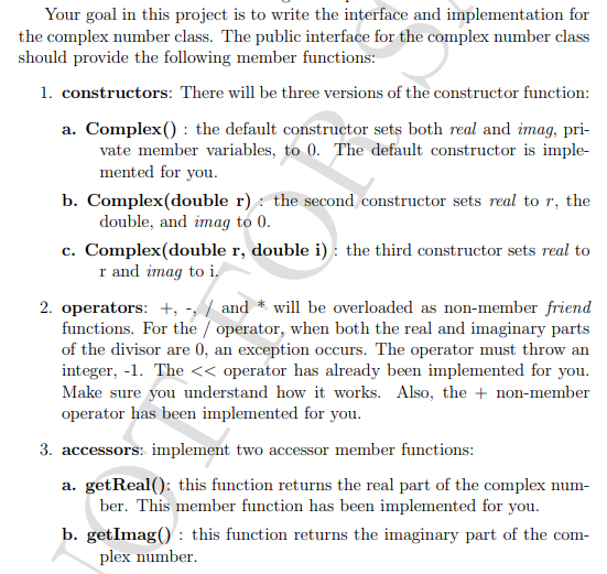 Write a complex.h file for this complex.cpp file /** * Implementation for