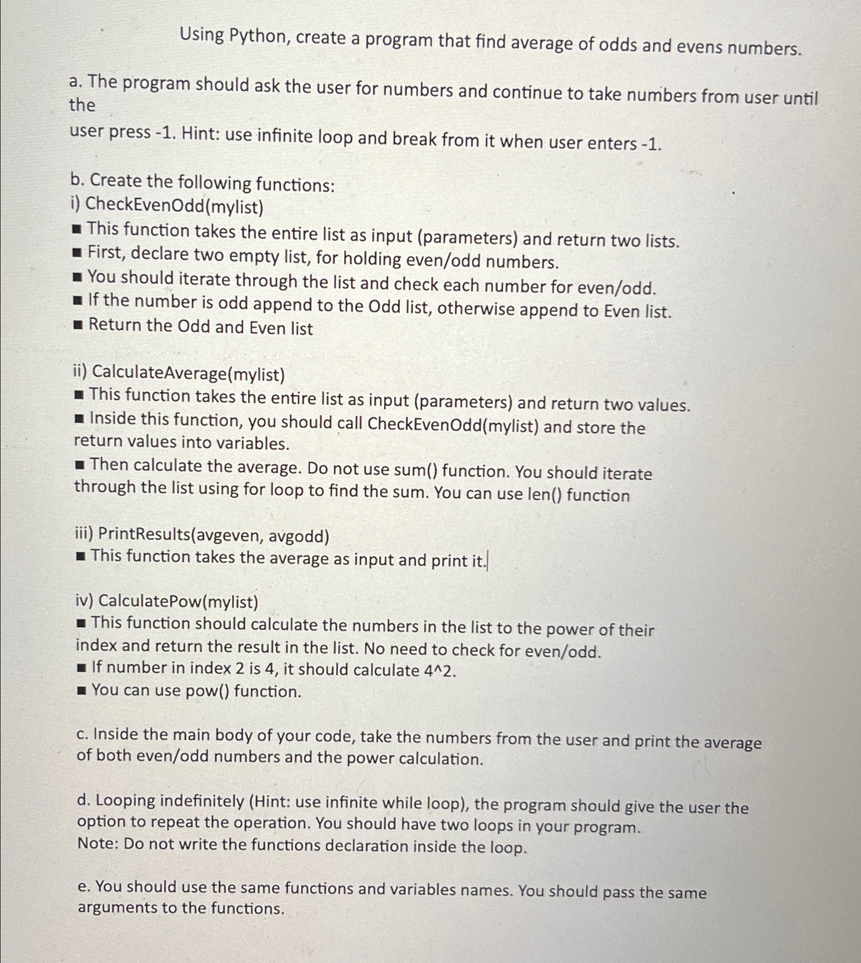  Using Python, create a program that find average of odds and