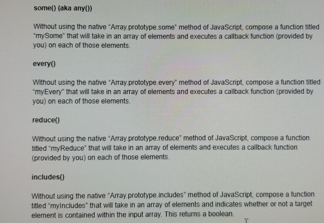  javascript some() (aka anyo) Without using the native Array.prototype some" method