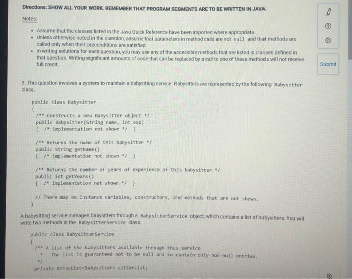  Directions: SHOW ALL YOUR WORK. REMEMBER THAT PROGRAM SEGMENTS ARE TO