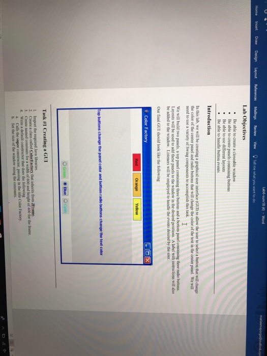  GUI application program Home Insert Draw Design Layout Reference Lab Objectives