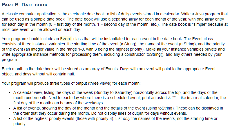  PART B: DATE BOOK A classic computer application is the electronic