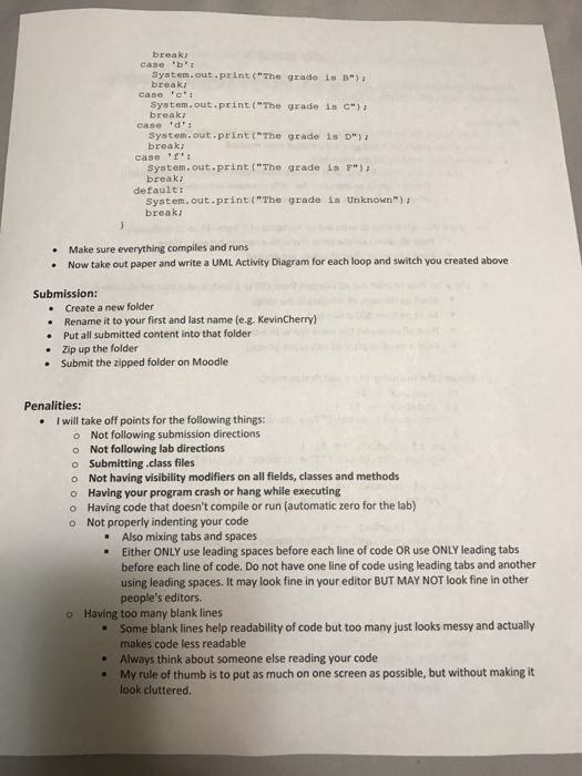 with different types of loops, the switch statement, and UML Activity Diagrams.