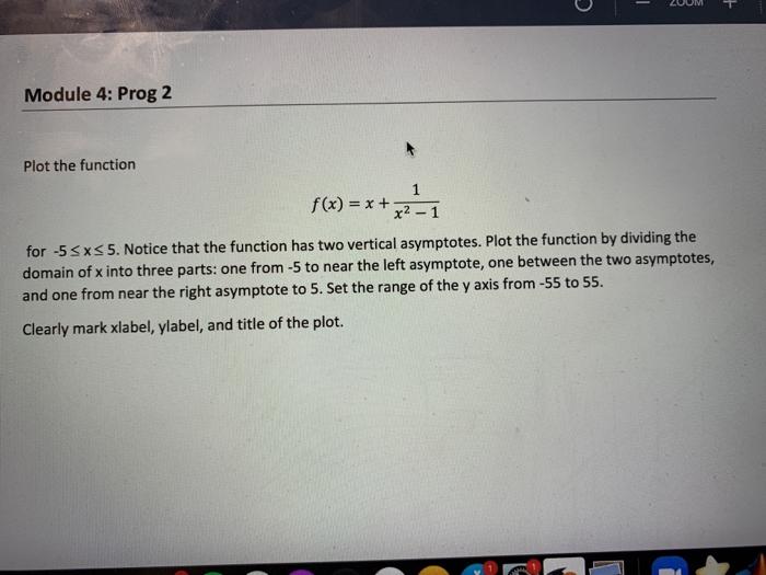 matlab help please Module 4: Prog 2 Plot the function f(x) =