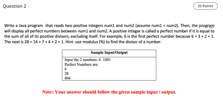  Question 2 20 Points Write a Java program that reads two