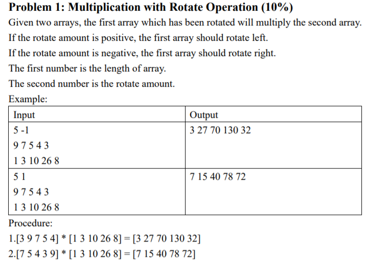  C Program.Thanks! Problem 1: Multiplication with Rotate Operation (10%) Given two