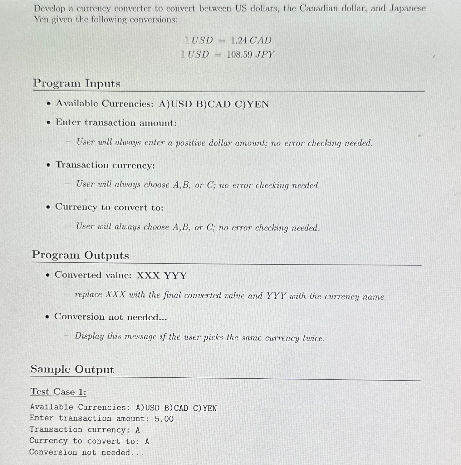  Must be Python and use match-case Develop a currency converter to