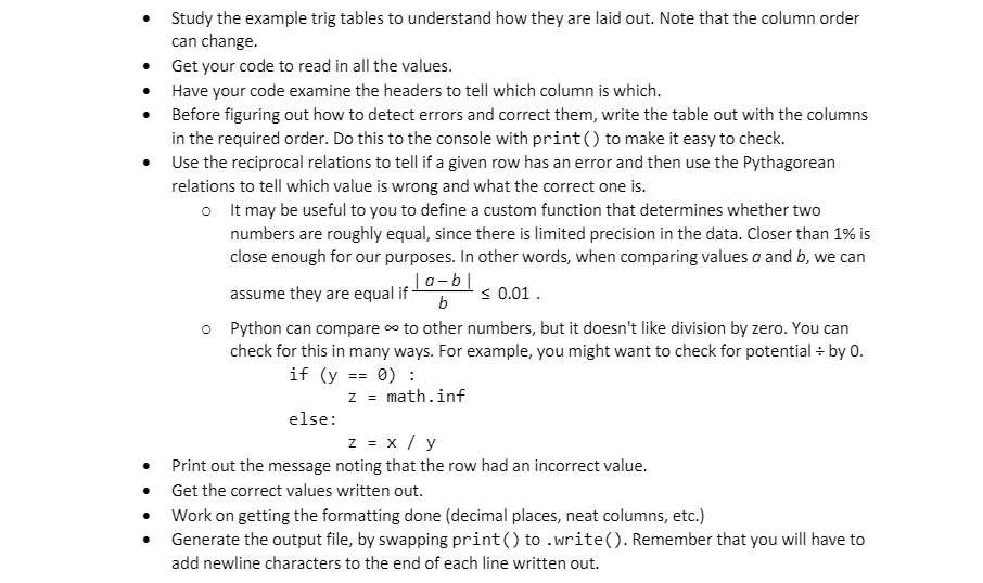 of six trigonometric functions at some angles between 0 and 90. As