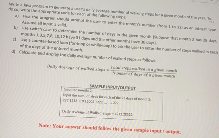  Write a Java program to generate a user's daily average number