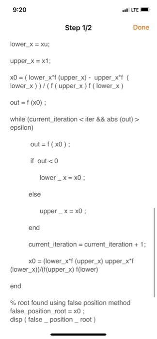 = lower and upper guesses % es = desired relative error (default